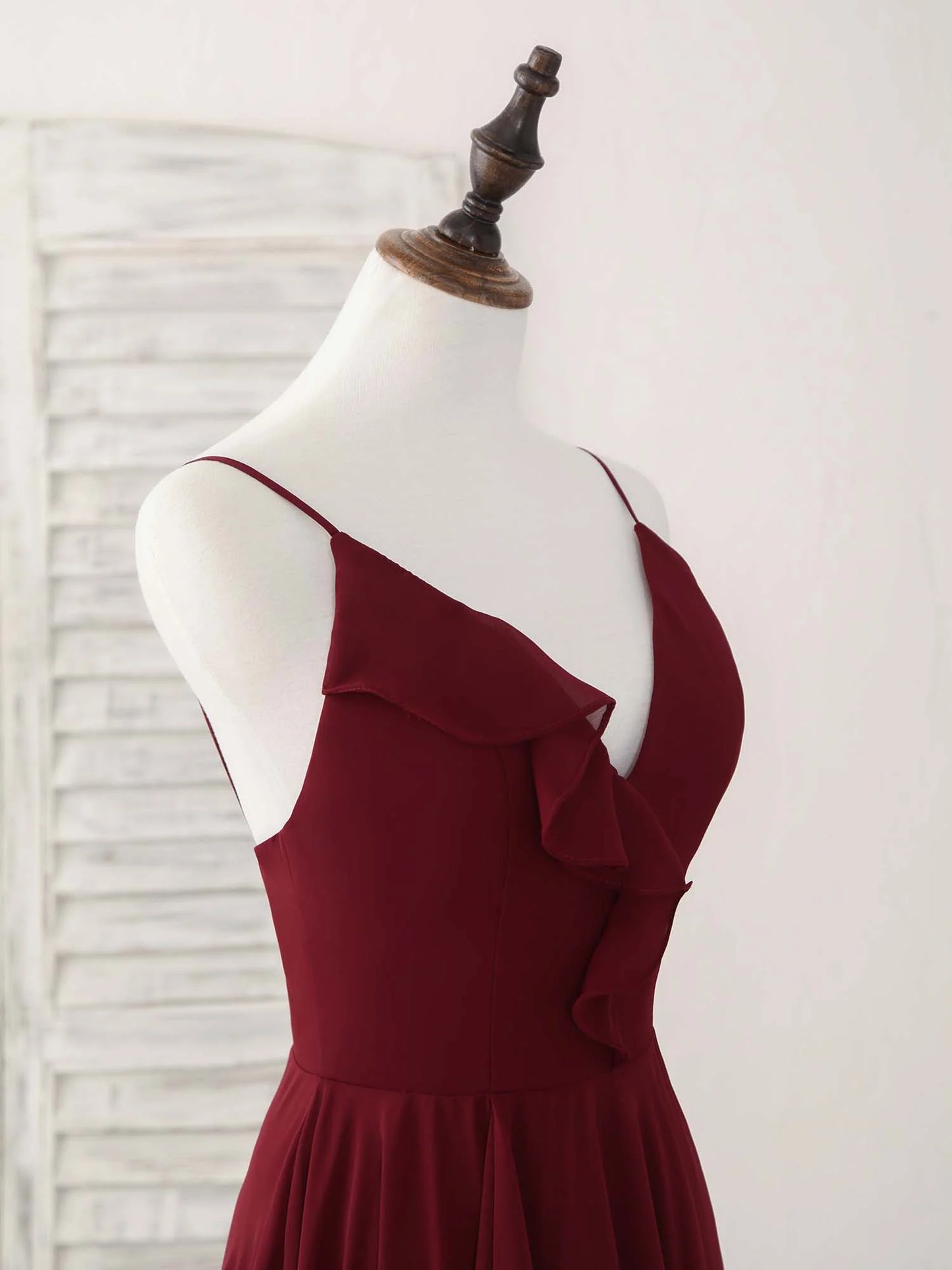 Burgundy V Neck Chiffon Long Prom Dress Bridesmaid Dress