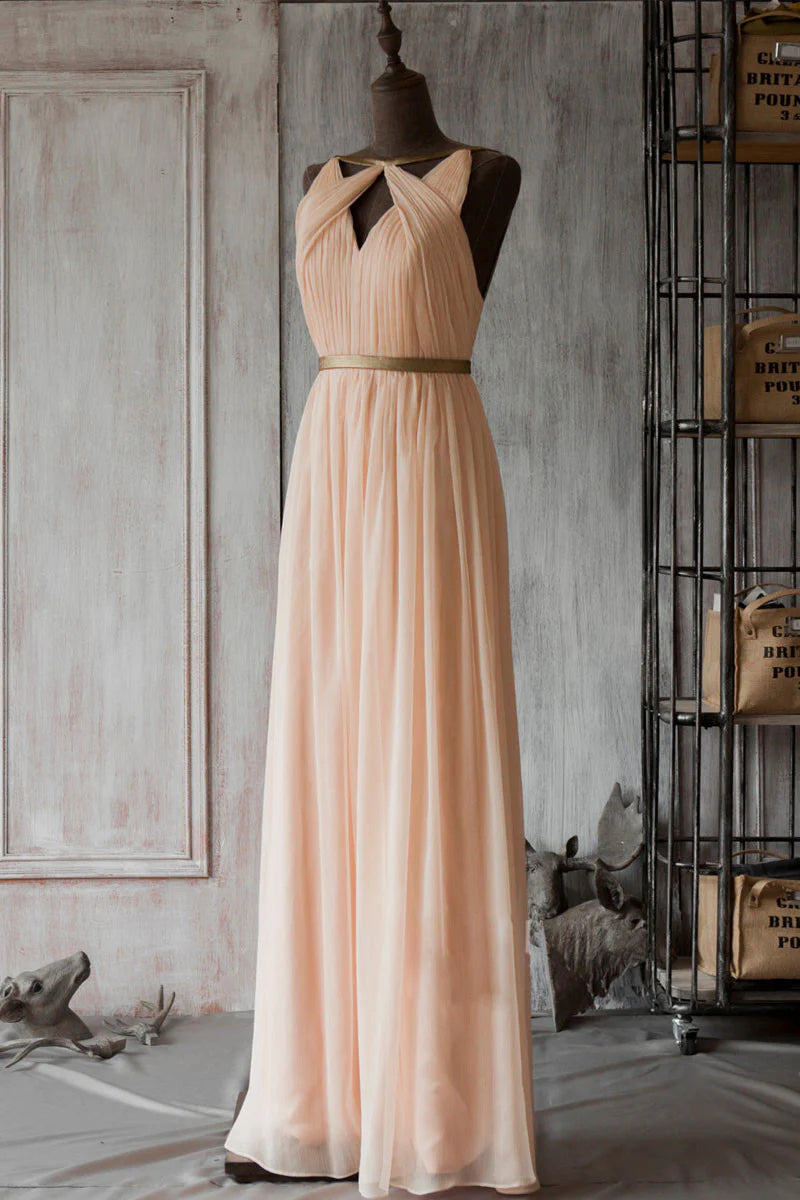 Simple Pink Chiffon Long Evening Dress For Prom Dress