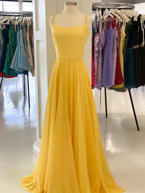 Yellow chiffon long prom dress Yellow formal Dress