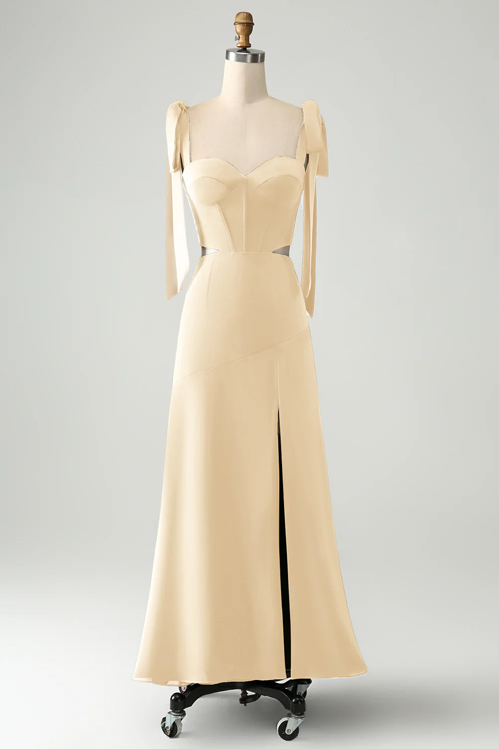 A Line Spaghetti Straps Floor Length Dress with Slit