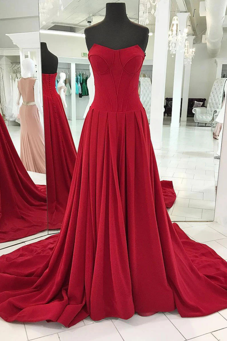 Simple red long prom dress red long prom dress