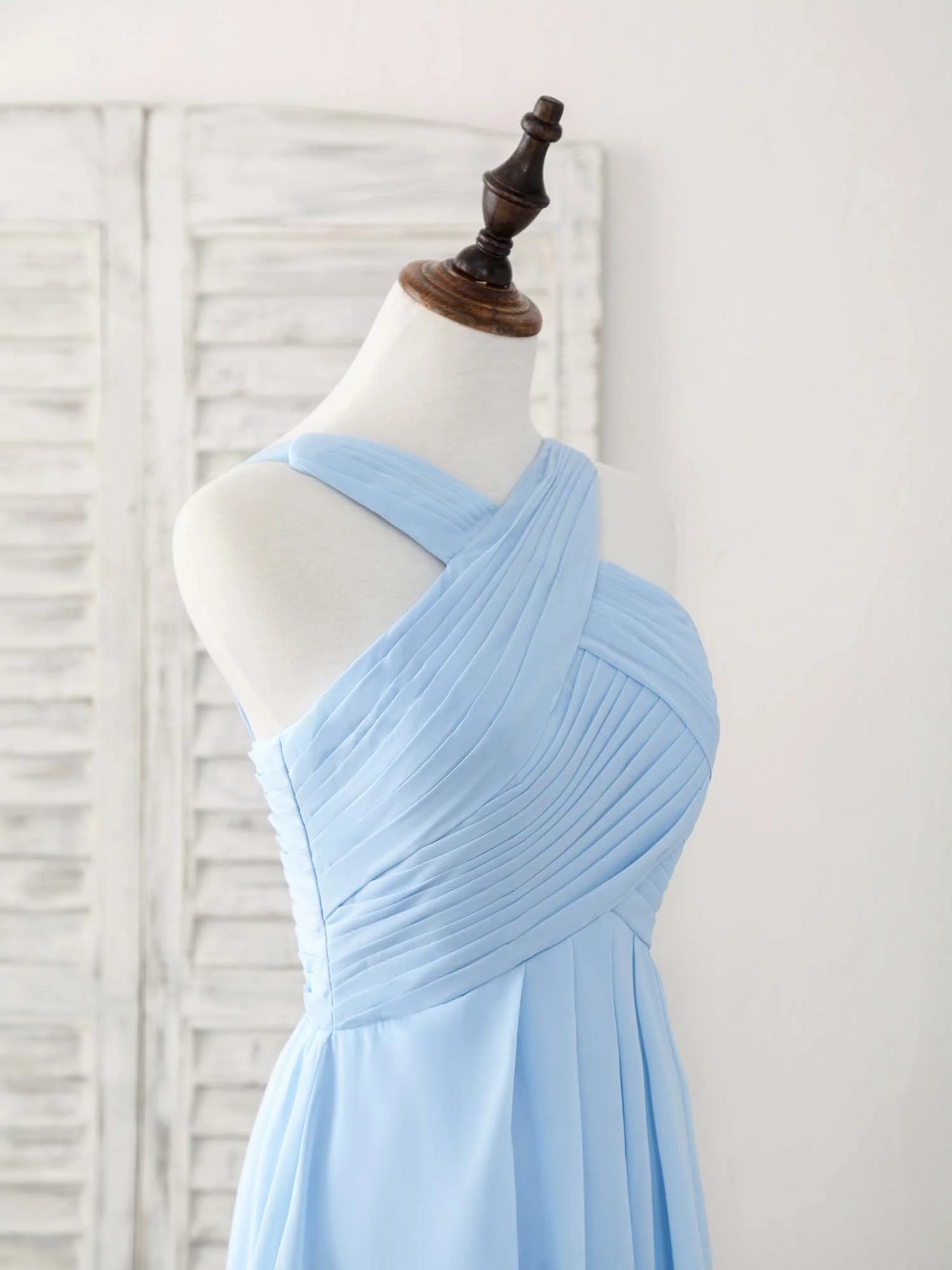 V Neck Chiffon Blue Long Prom Dress Blue Bridesmaid Dress