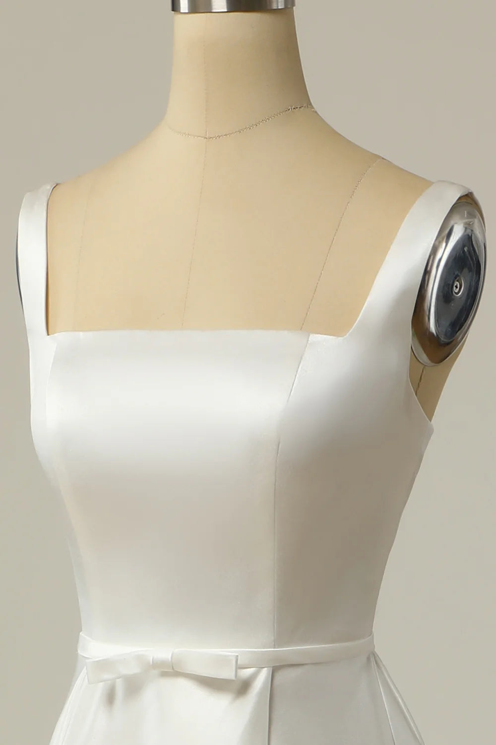 A Line Square Neck White Long Wedding Dress