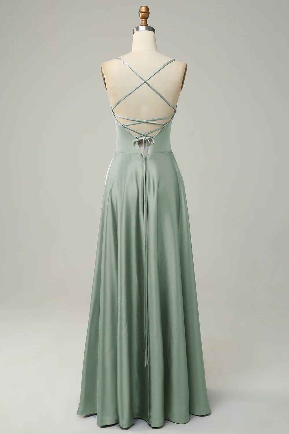 A Line Spaghetti Straps Backless Satin Bridesmaid Dress