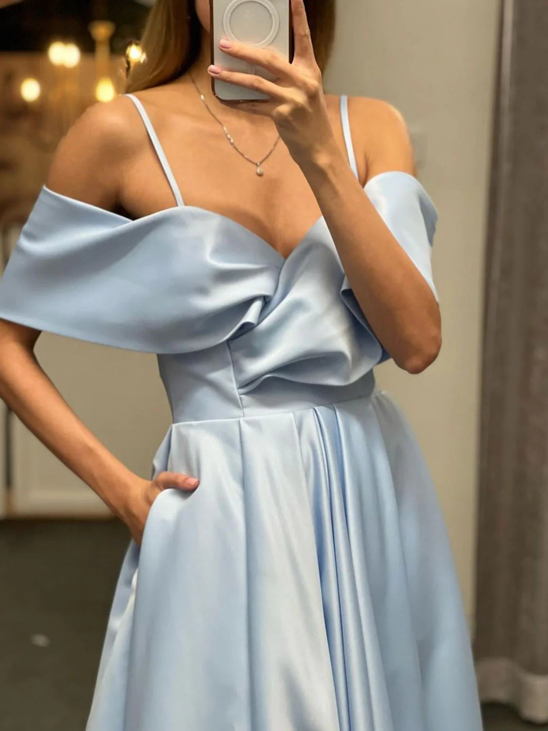 Simple Off Shoulder Satin Long Prom Dress Satin Long Evening Dress