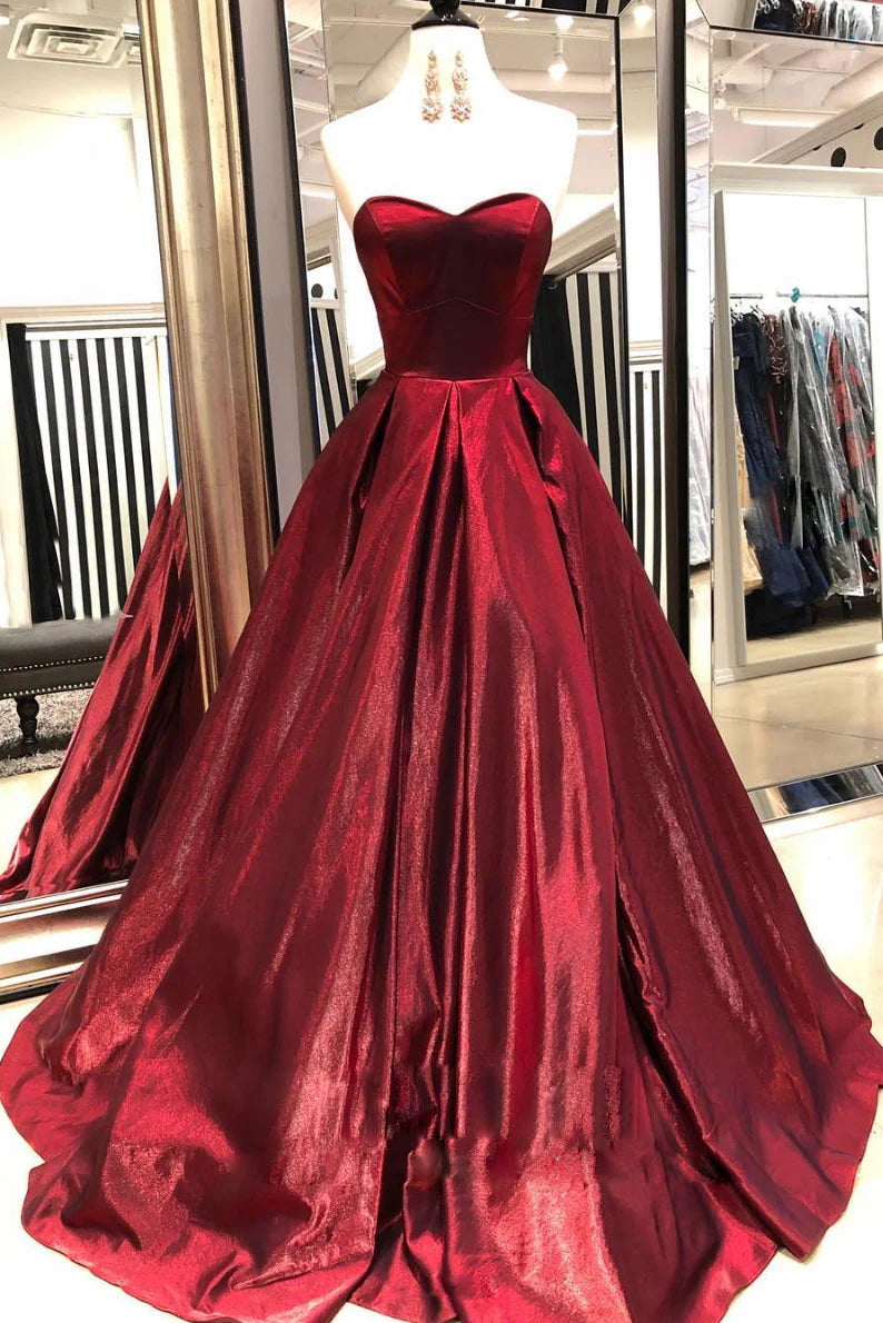 Simple burgundy satin long prom dress burgundy prom dress