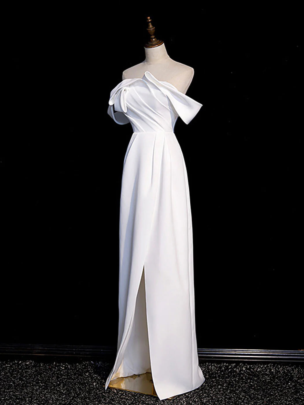 White Off Shoulder Satin Long Prom Dress White Long Evening Formal Dress