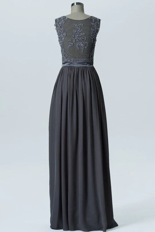 Wide Straps Embroidered Bridesmaid Dress