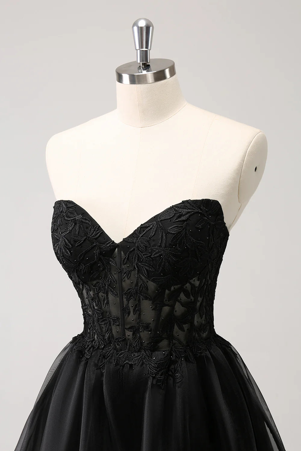Black A Line Sweetheart Corset Beaded Homecoming Dress
