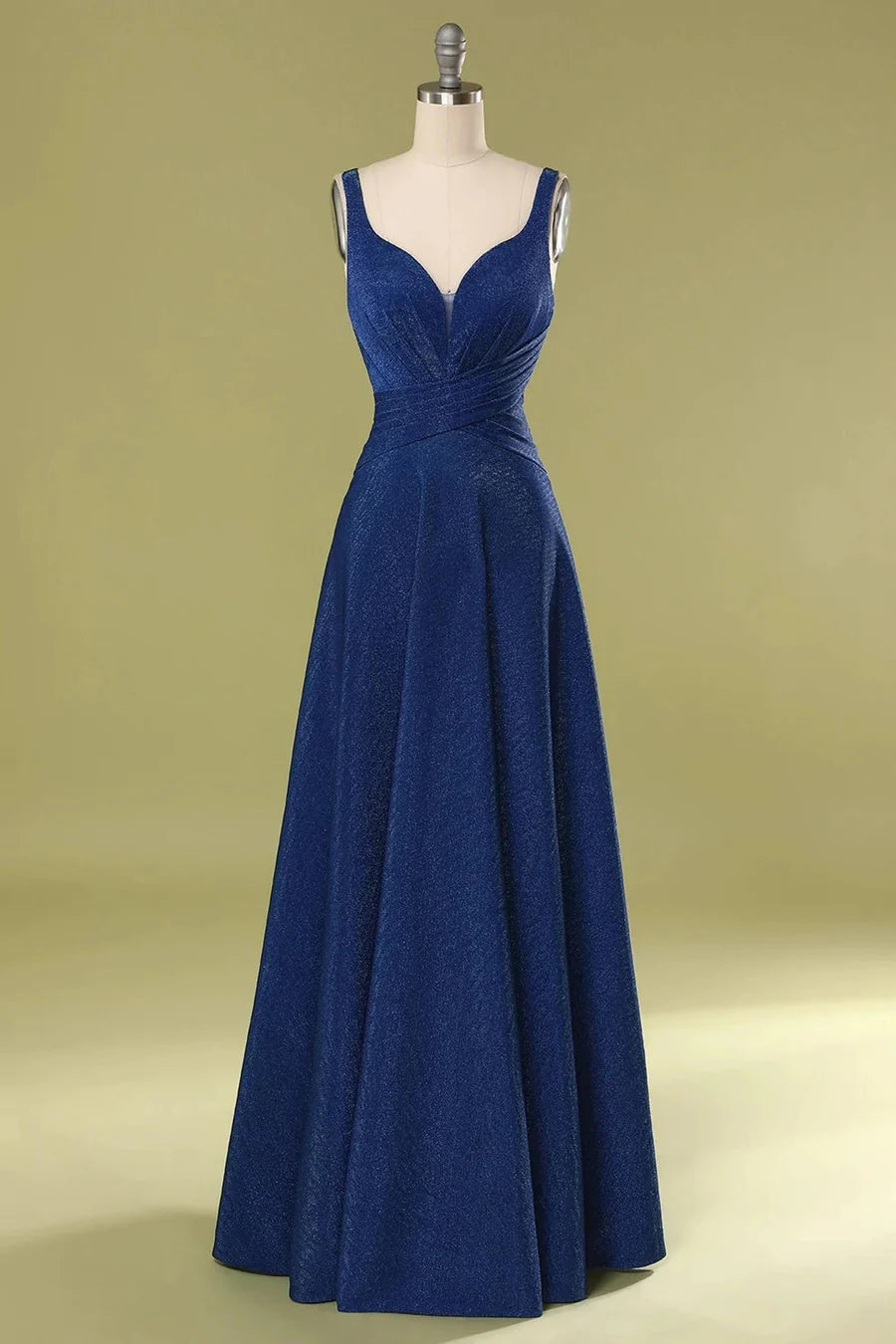 V-Neck Straps Gathered Long Bridesmaid Dress