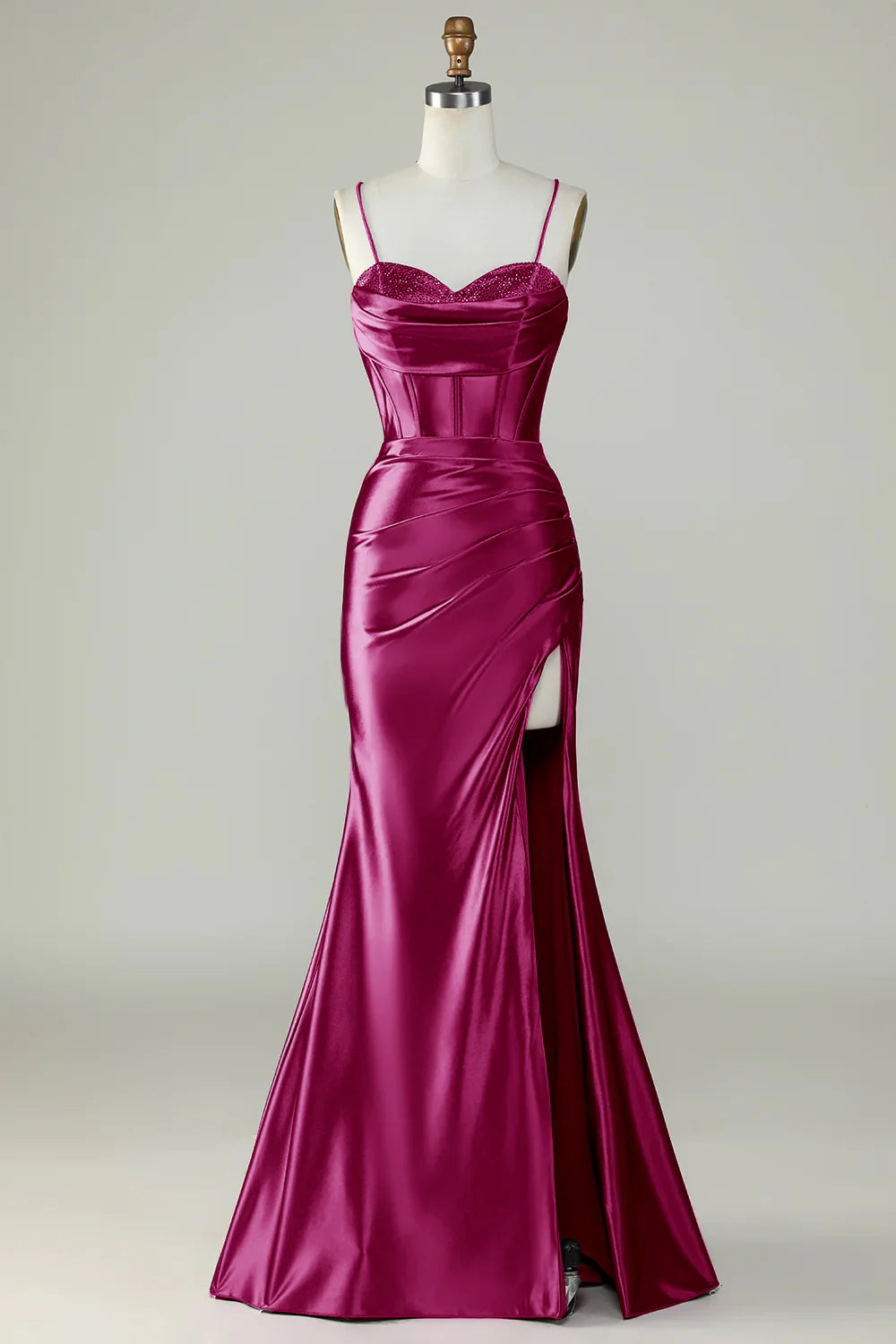 OKBBN mermaid slim shoulder strap slit long evening gown