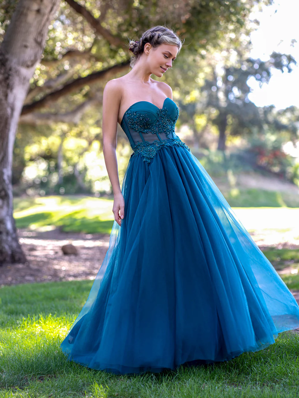 OKBBN tight corset lace and chiffon ball gown