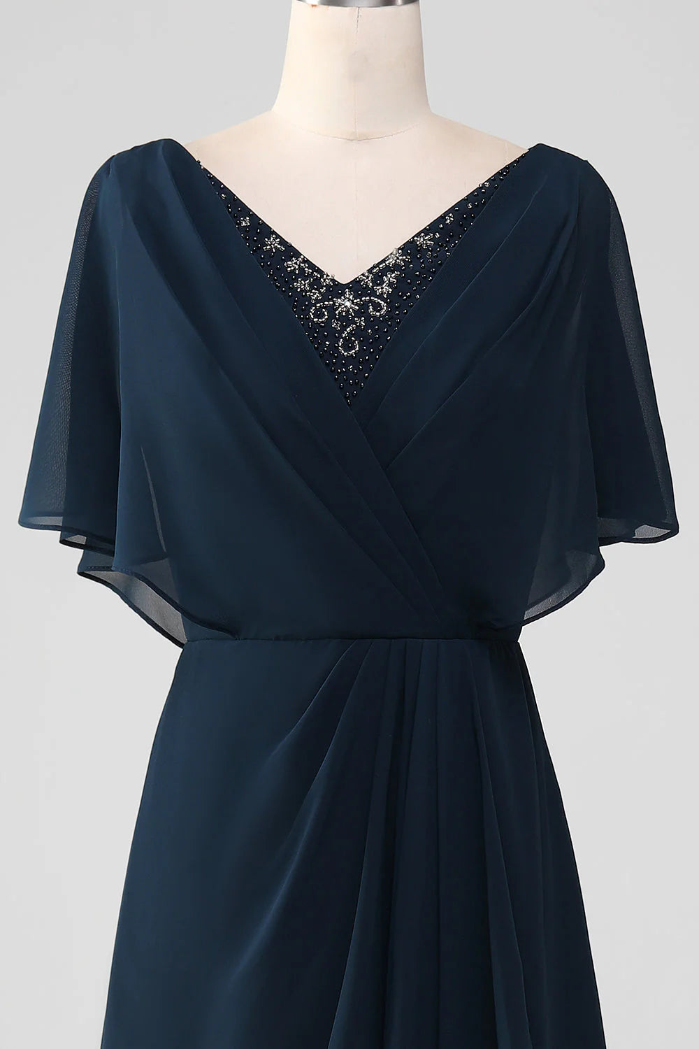 OKBBN A-line V-neck asymmetrical sequin bridal mother gown