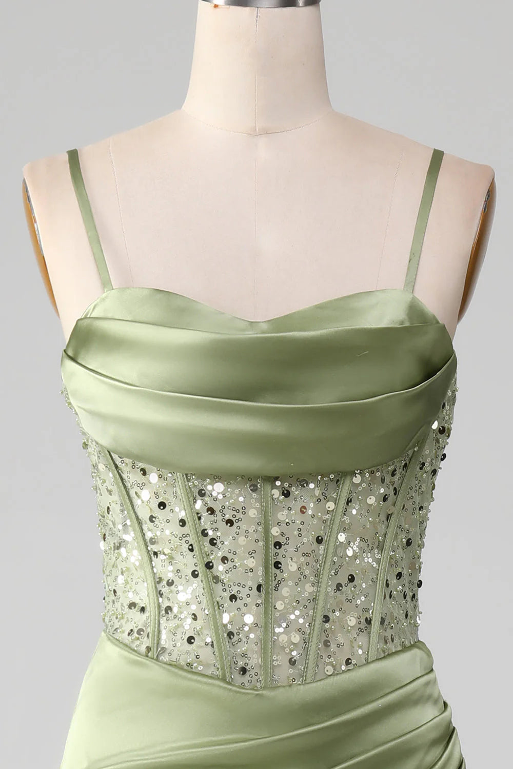 OKBBN mermaid sequin pleated tight corset satin evening gown