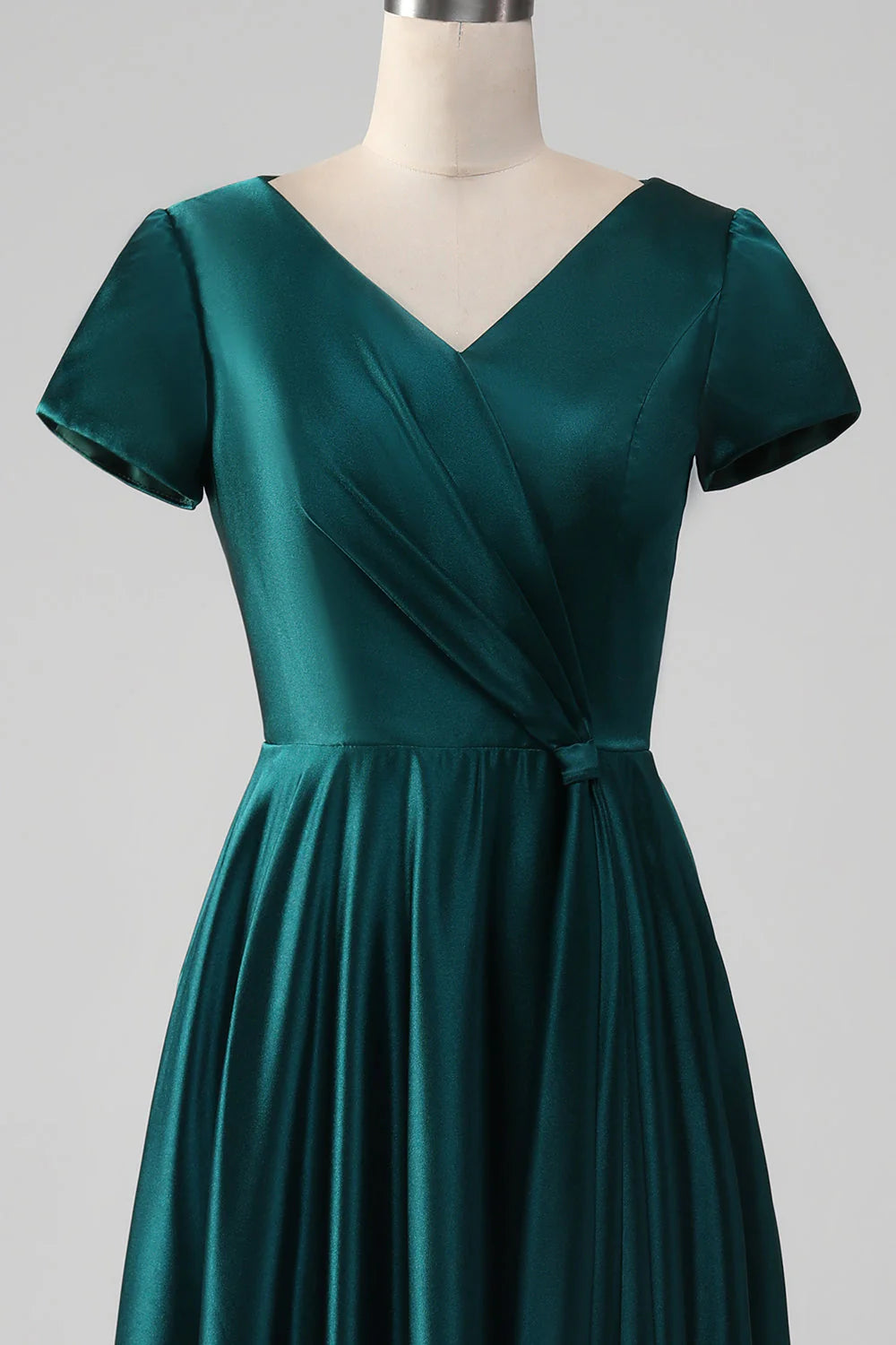 OKBBN V-neck A-line satin pleated bridal mother gown
