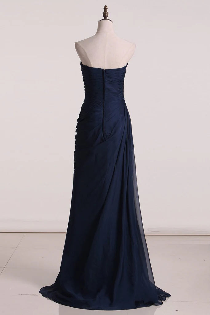 OKBBN A-line elegant chiffon ruffle side length evening gown