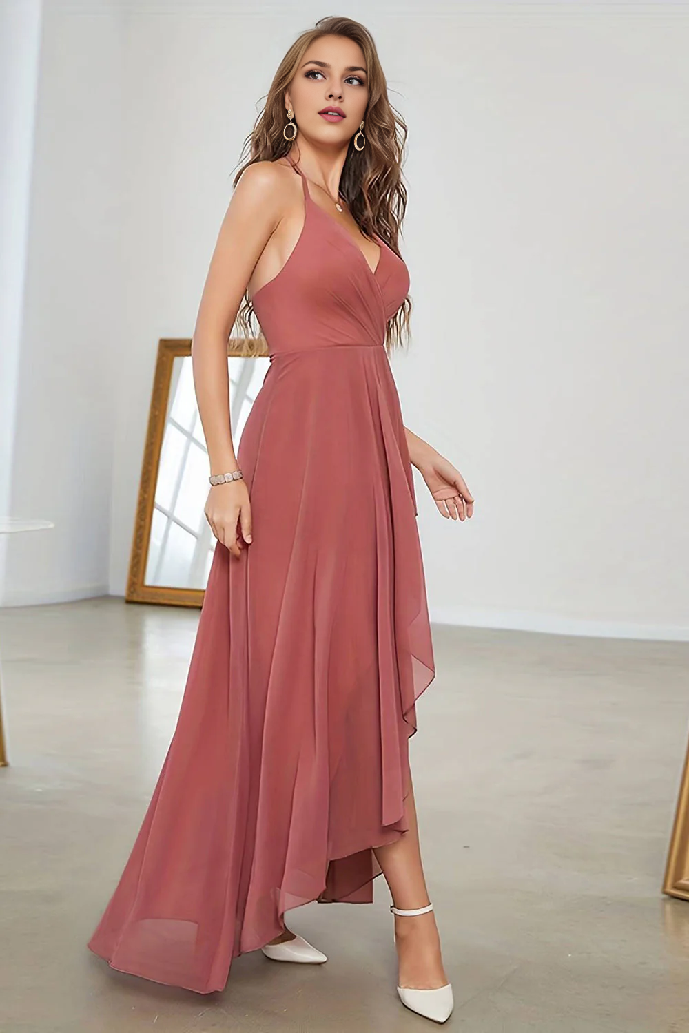 OKBBN asymmetrical A-line backless sleeveless evening gown