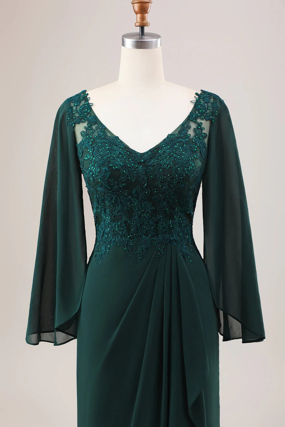 OKBBN Sparkling Mermaid Chiffon Long Sleeve Bridal Mother Dress