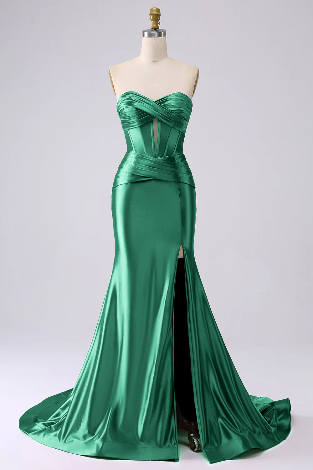 OKBBN mermaid tight corset slit long satin evening gown
