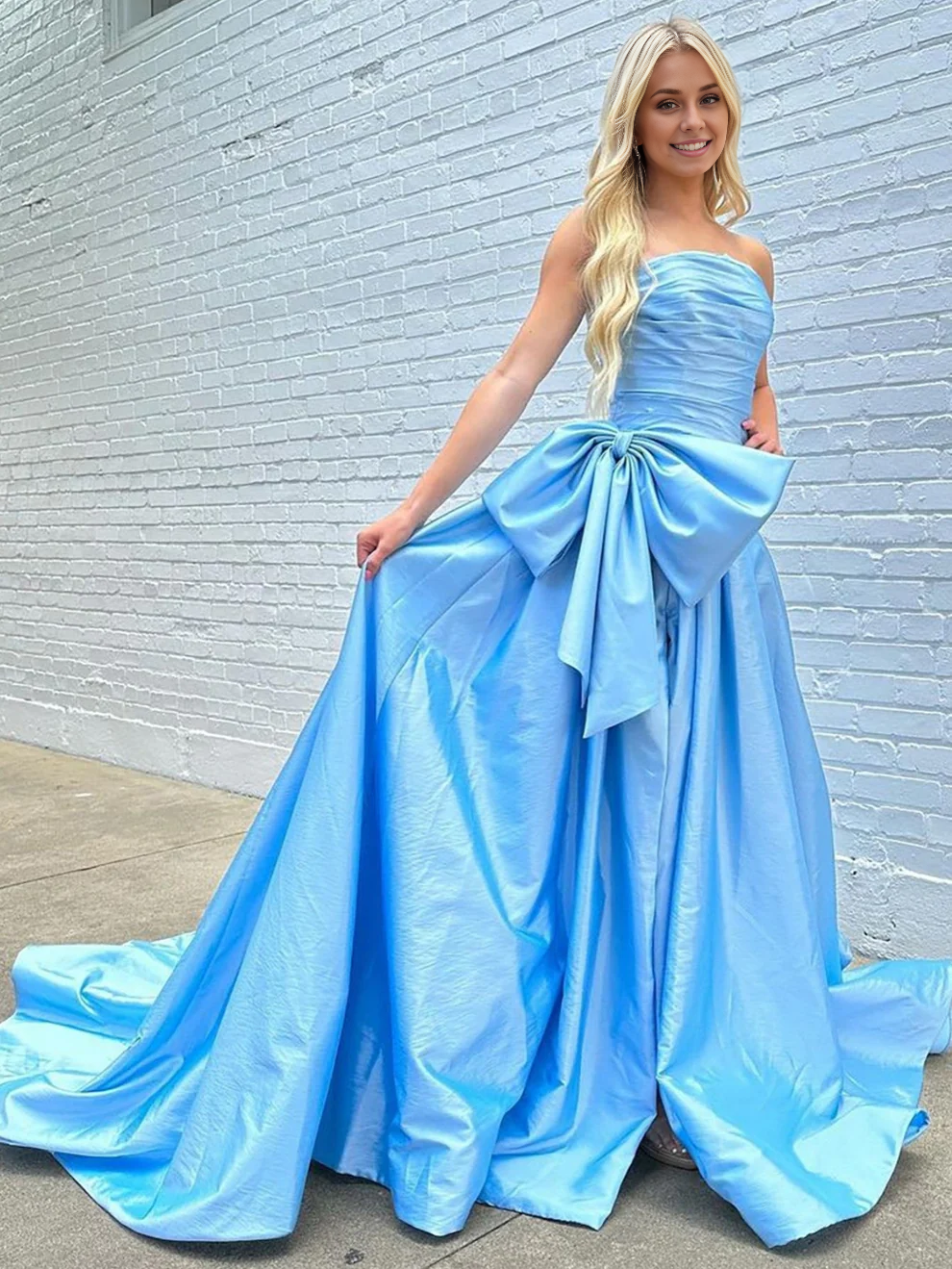 OKBBN A-line off shoulder slit long ball gown