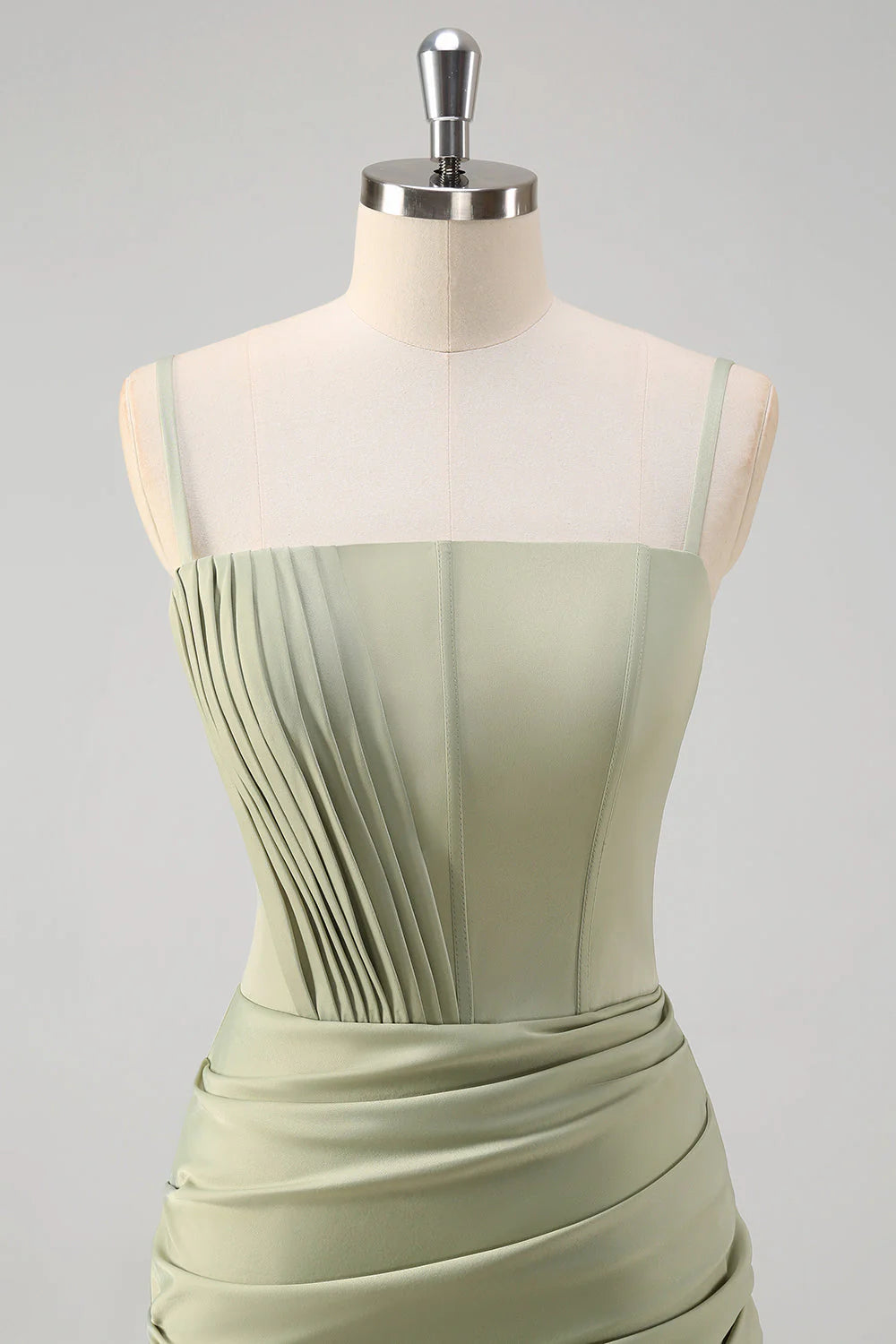 OKBBN mermaid slim shoulder strap pleated tight corset long slit evening gown
