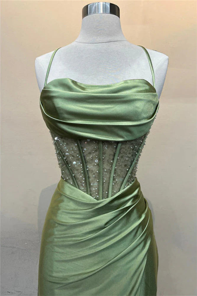 OKBBN Cute Mermaid Satin Long Ball Dress