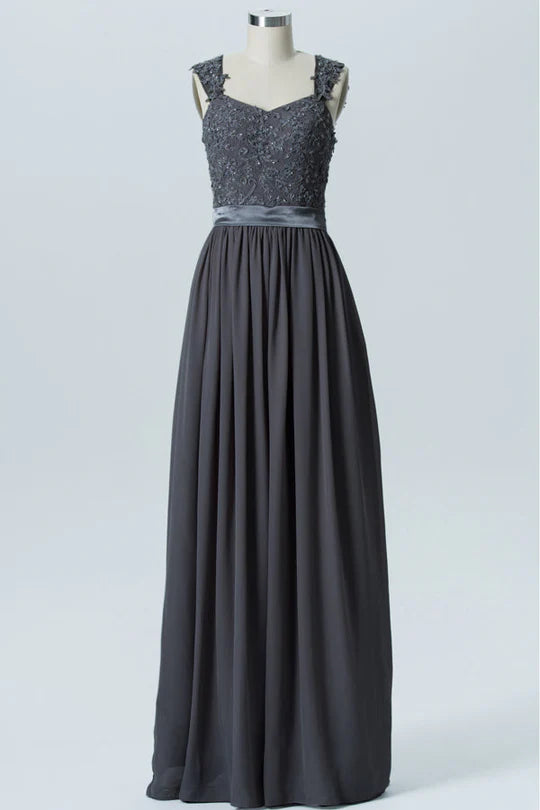 Wide Straps Embroidered Bridesmaid Dress