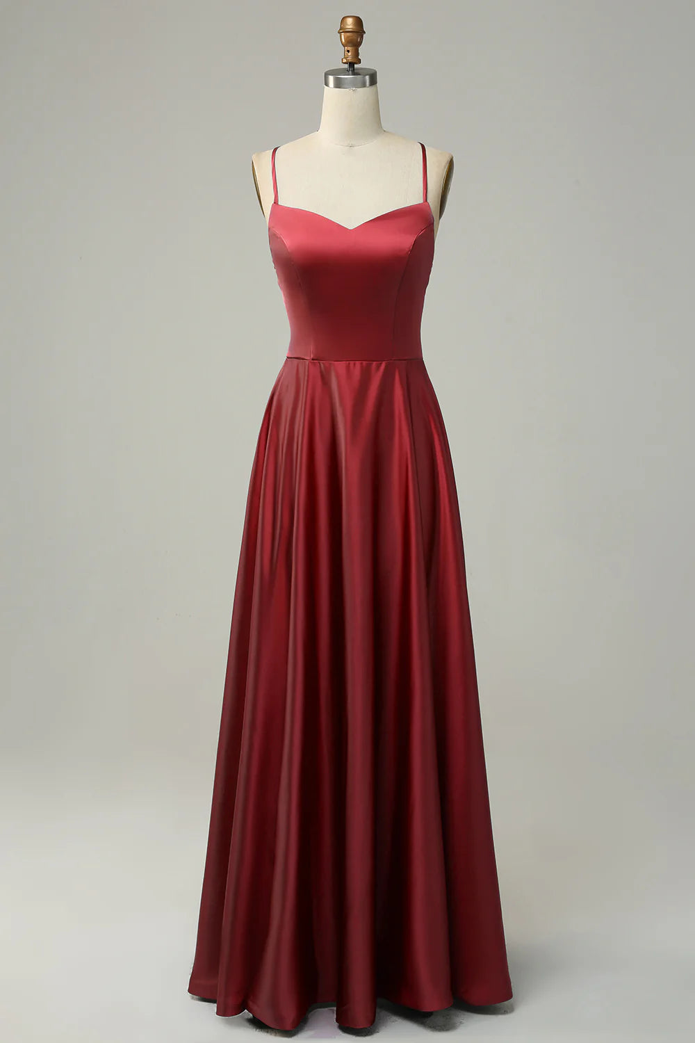 A Line Spaghetti Straps Backless Satin Bridesmaid Dress