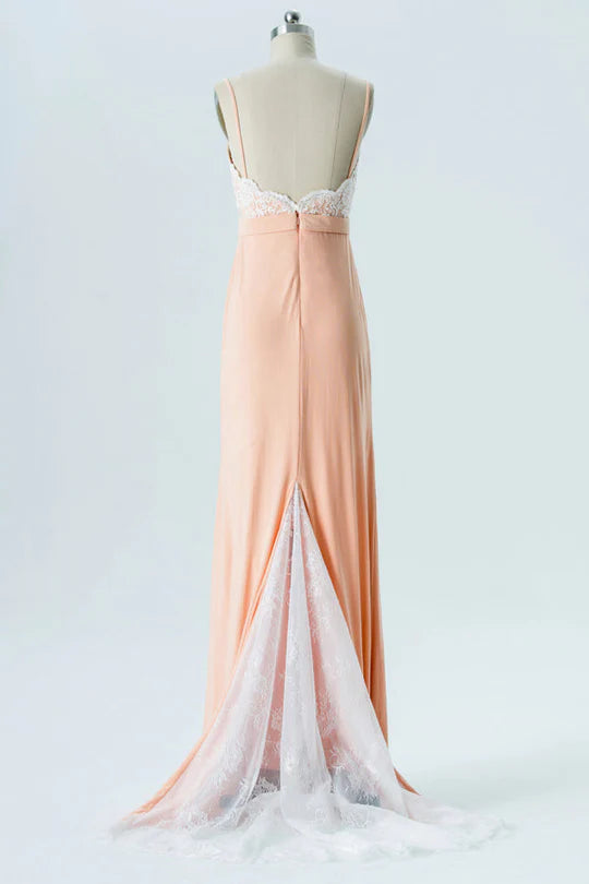Chiffon Straps Bridesmaid Dress with Sweeping Train