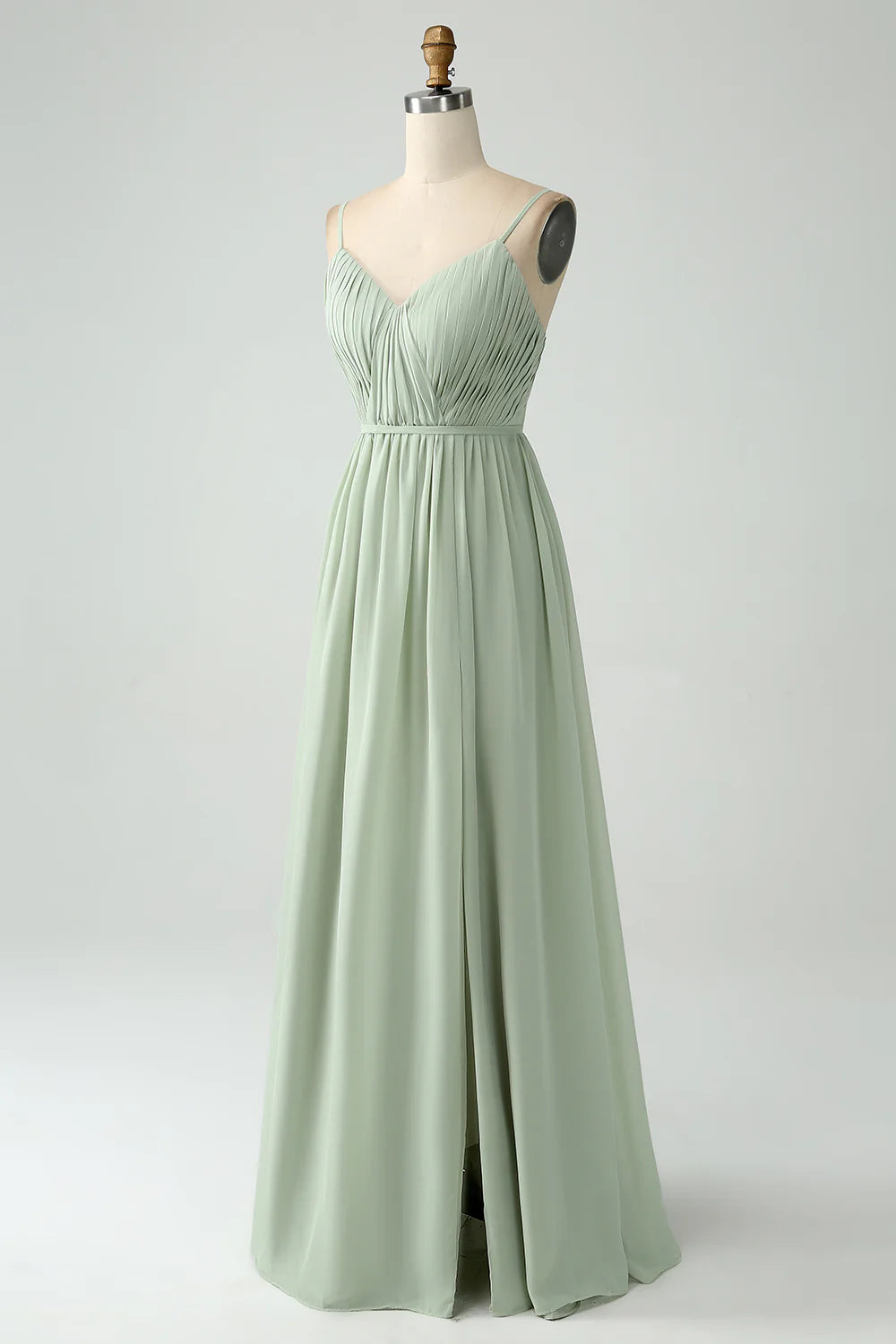 A Line Spaghetti Straps Pleated Maternity Bridesmaid Dress With Slit