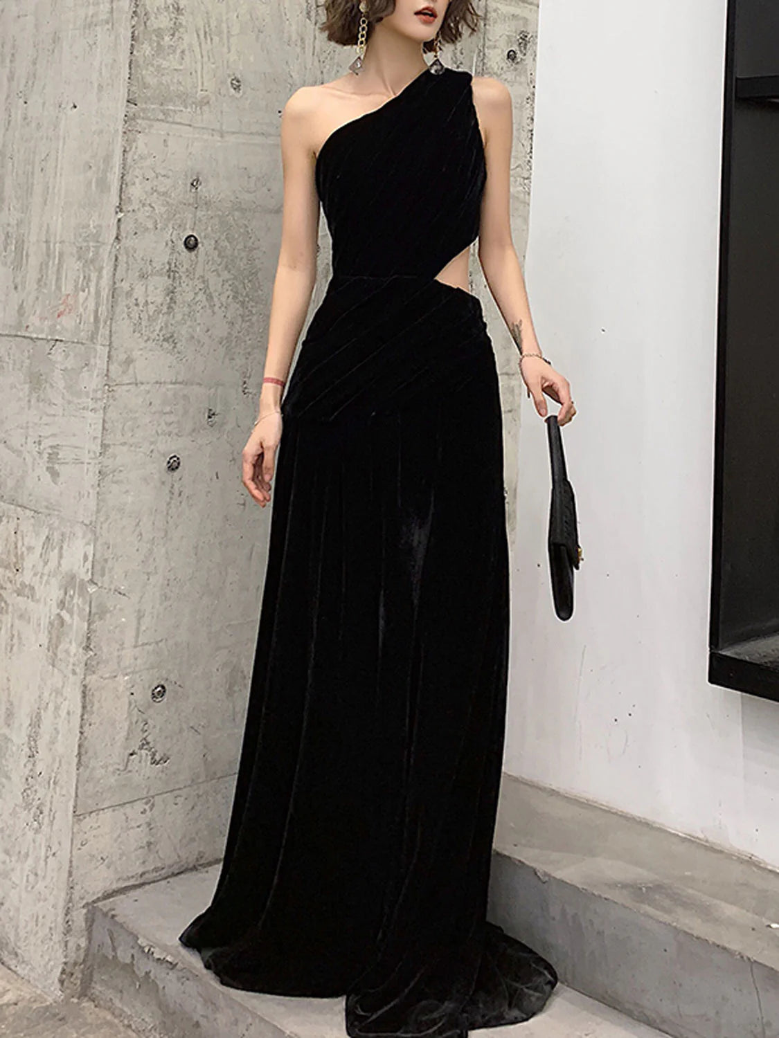 Black velvet long evening dress black velvet evening dress