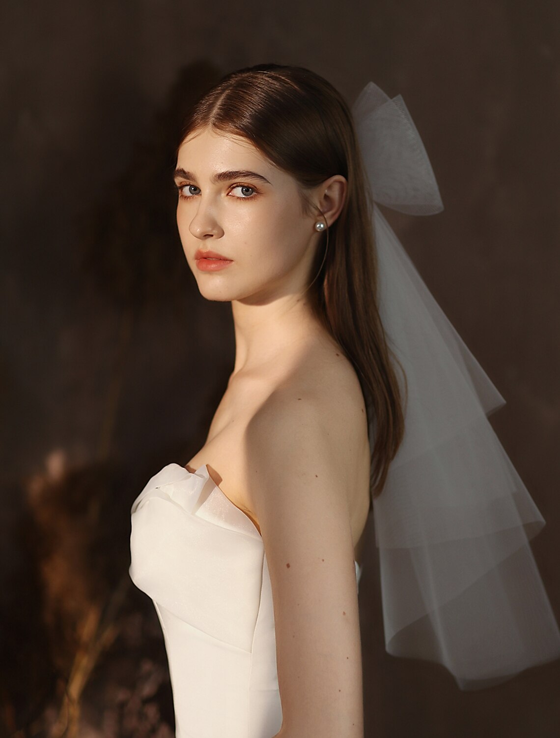 OKBBN two-layer cute solid color chiffon wedding veil