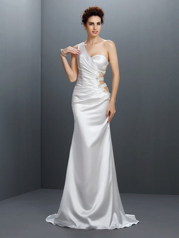 Mermaid sexy single shoulder beaded sleeveless elastic woven satin long skirt