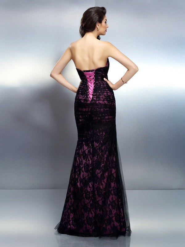 Slim fit mermaid sweet lace sleeveless long stretch woven satin dress