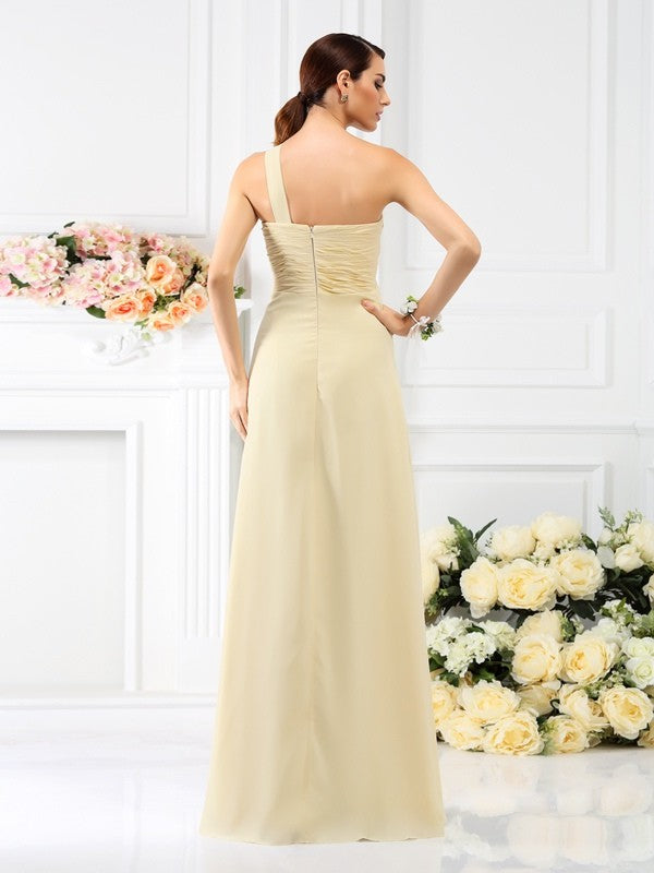 Sweet Princess Elegant One Shoulder Fold Sleeveless Chiffon Long Bridesmaid Dress