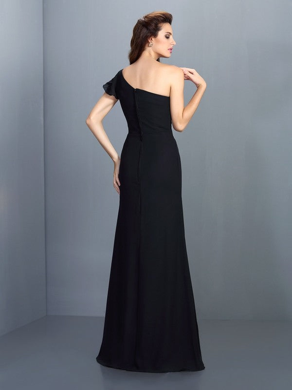 Skirt black mature single shoulder pleated sleeveless long chiffon bridesmaid dress