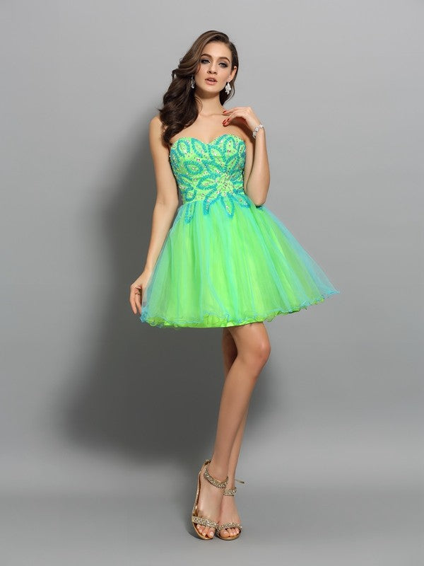 Sweet Princess Sweetheart Beaded Sleeveless Short Mesh Cocktail Dress