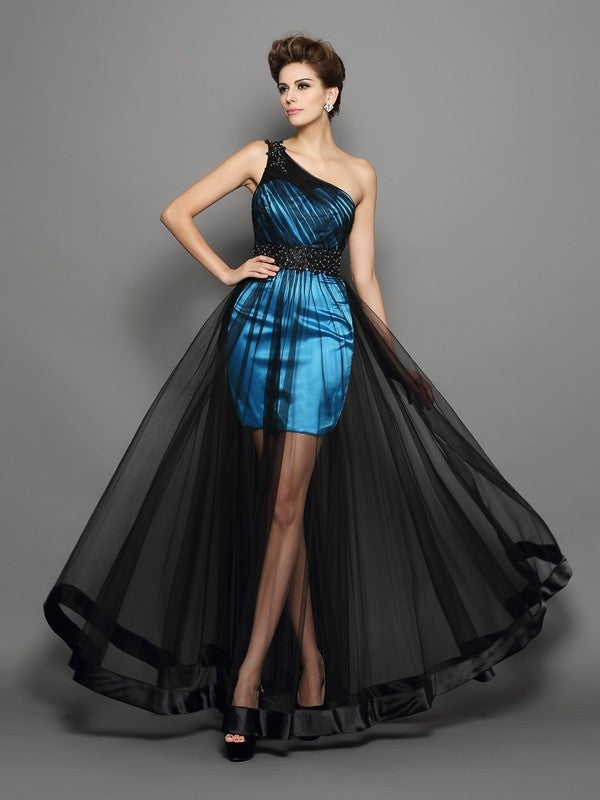Princess sexy one shoulder pleated sleeveless elastic woven satin long skirt