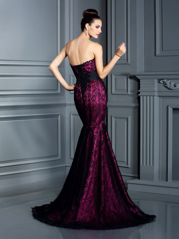 Slim fit mermaid sweet lace sleeveless long stretch woven satin dress