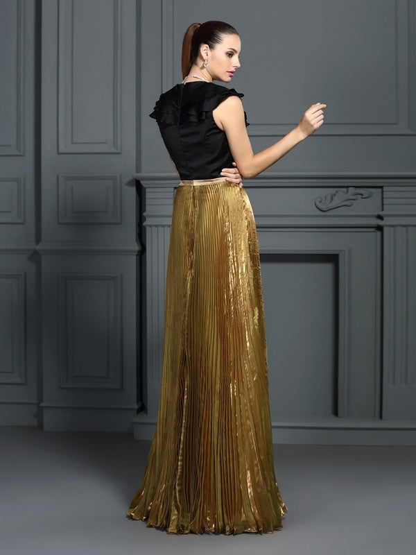 Elegant Princess V-neck pleated sleeveless long sheer dress
