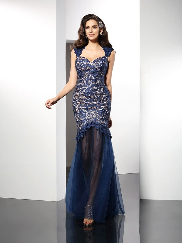 Slim fit mermaid sweet lace sleeveless long mesh dress