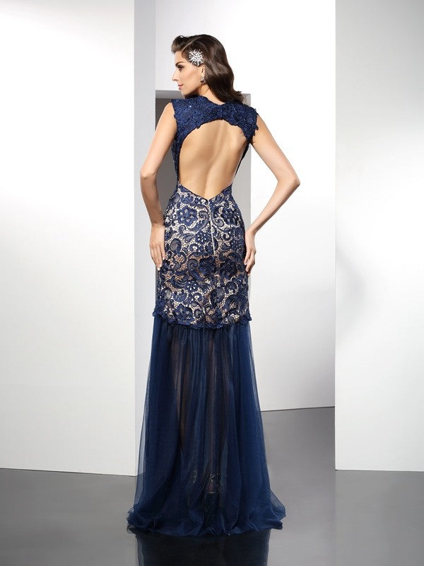 Slim fit mermaid sweet lace sleeveless long mesh dress