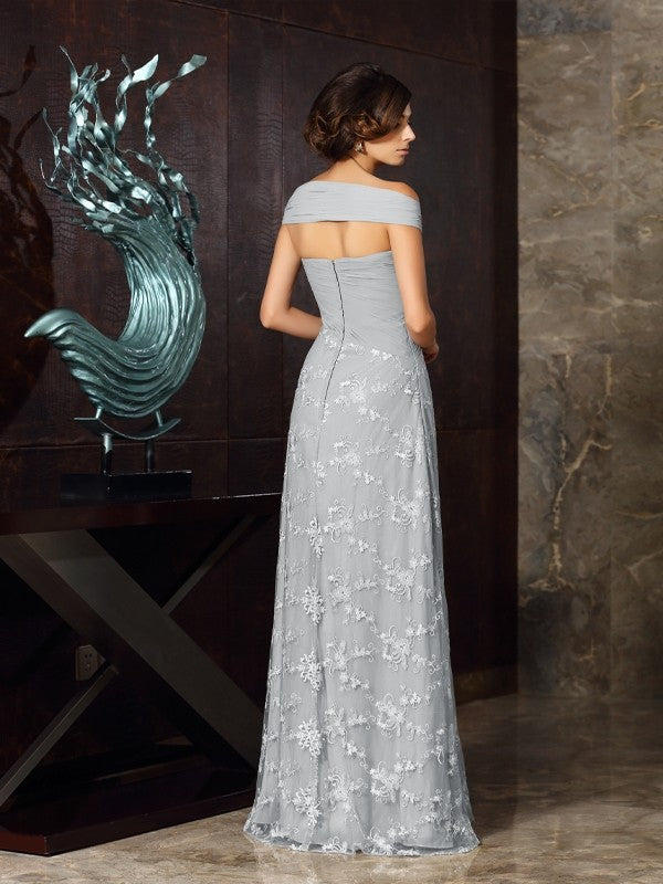 A-line Princess Style Shoulderless Applique Sleeveless Long Chiffon Bridal Dress