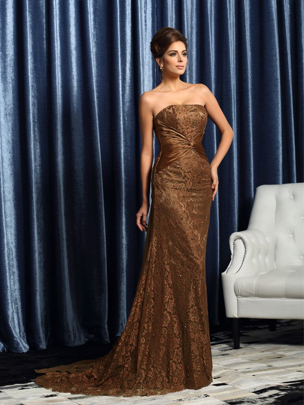 Collarless, Off the Shoulder, Sleeveless Long Silk Satin Bridal Dress