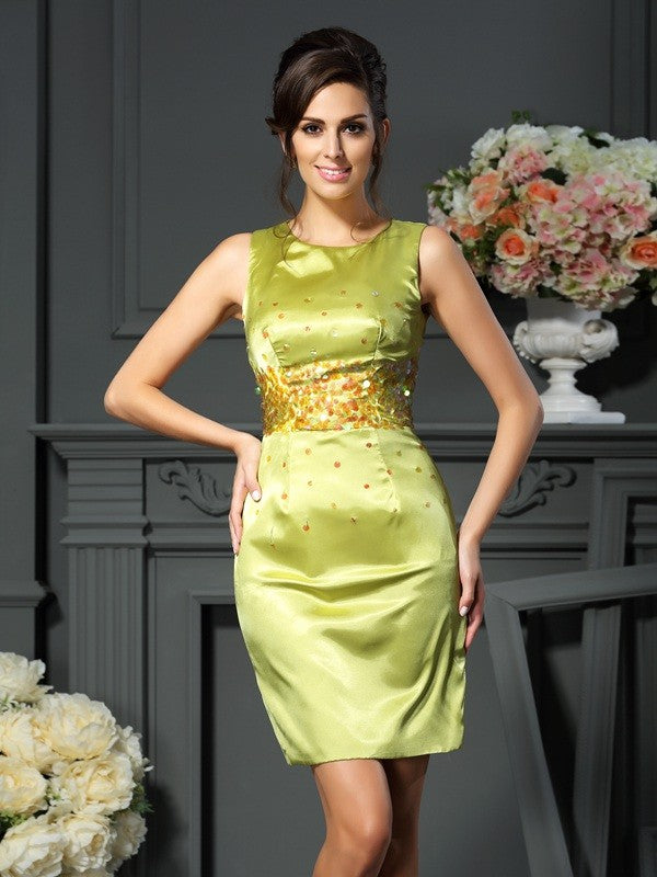 Masked Bead Sleeveless Short Silk Imitation Satin Bridal Dress