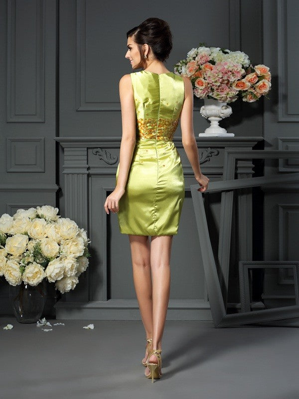 Masked Bead Sleeveless Short Silk Imitation Satin Bridal Dress