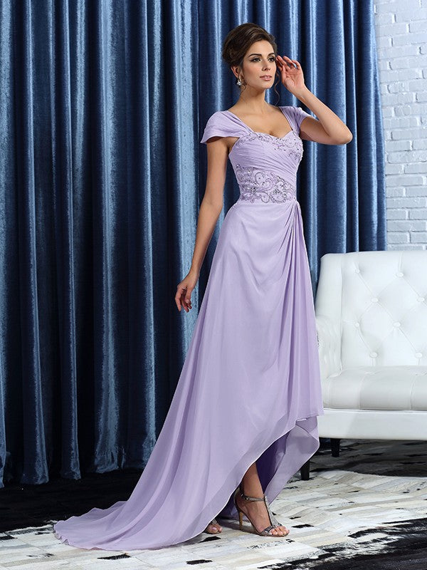 A-line Princess Style Shoulder Strap Beaded Sleeveless Chiffon Bride Mom Dress