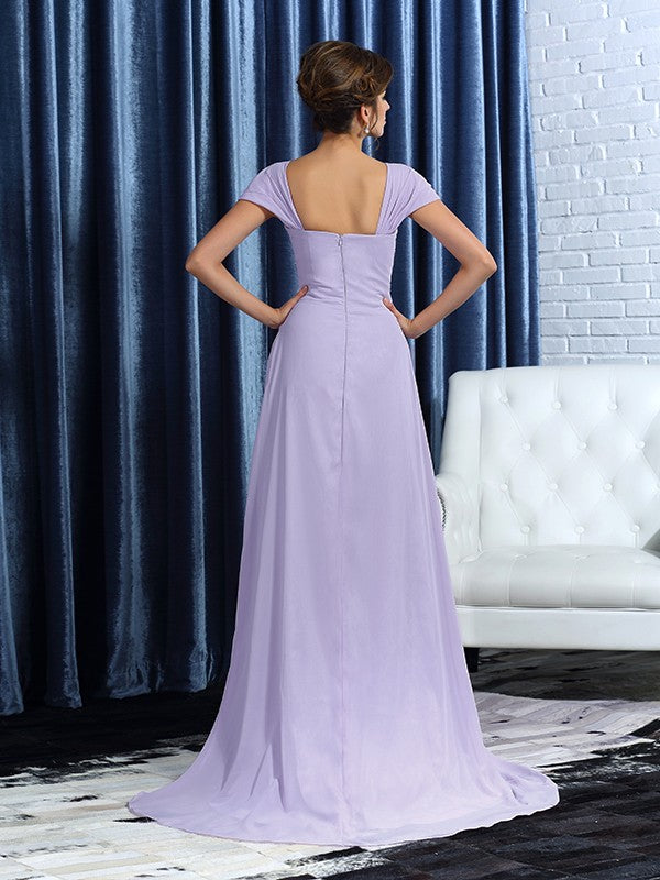 A-line Princess Style Shoulder Strap Beaded Sleeveless Chiffon Bride Mom Dress