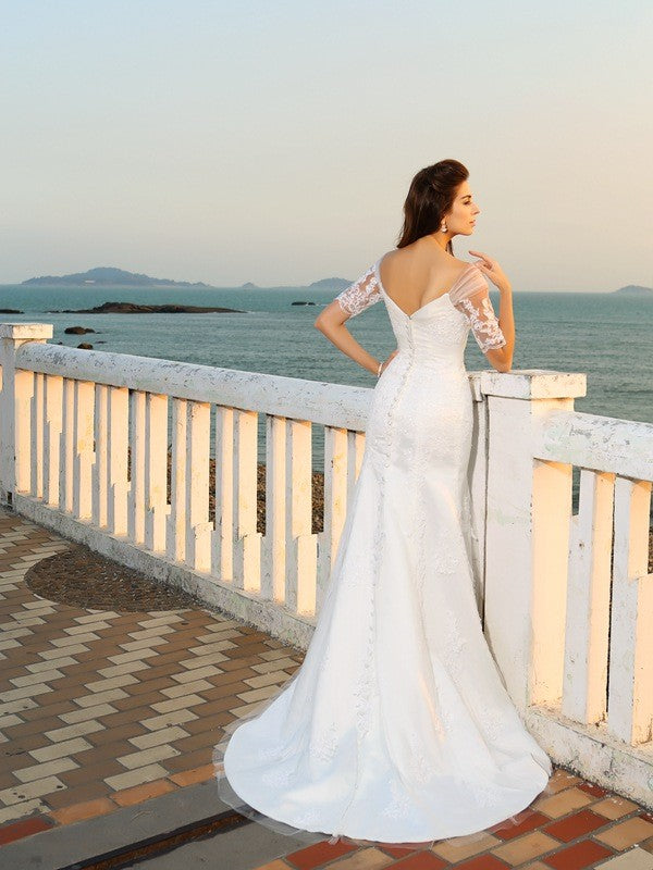 Cylindrical V-neck beaded sleeveless long chiffon beach wedding dress