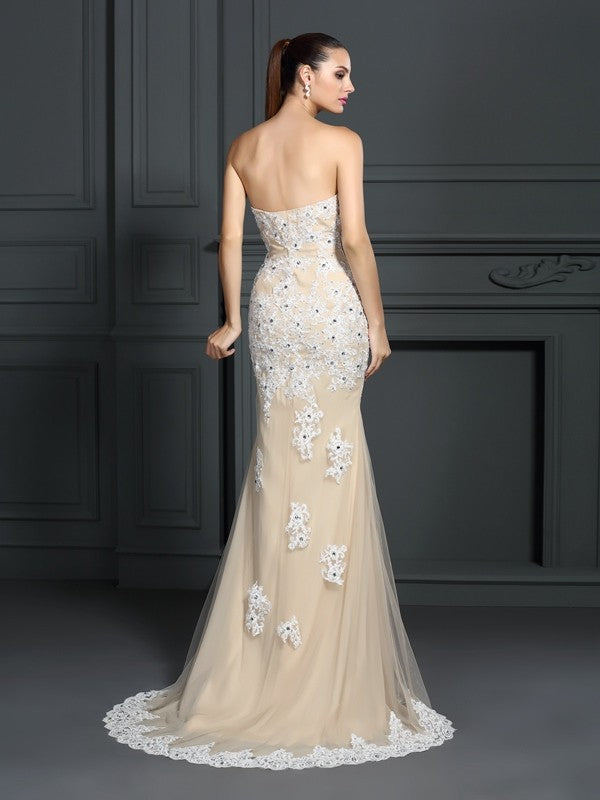 Elegant Mermaid Sweetheart Decal Sleeveless Long Chiffon Dress